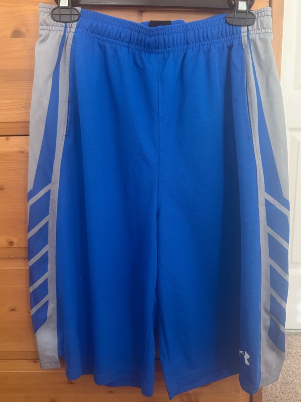 Youth XL Under Armour Blue Athletic Shorts with Gray Side Panels